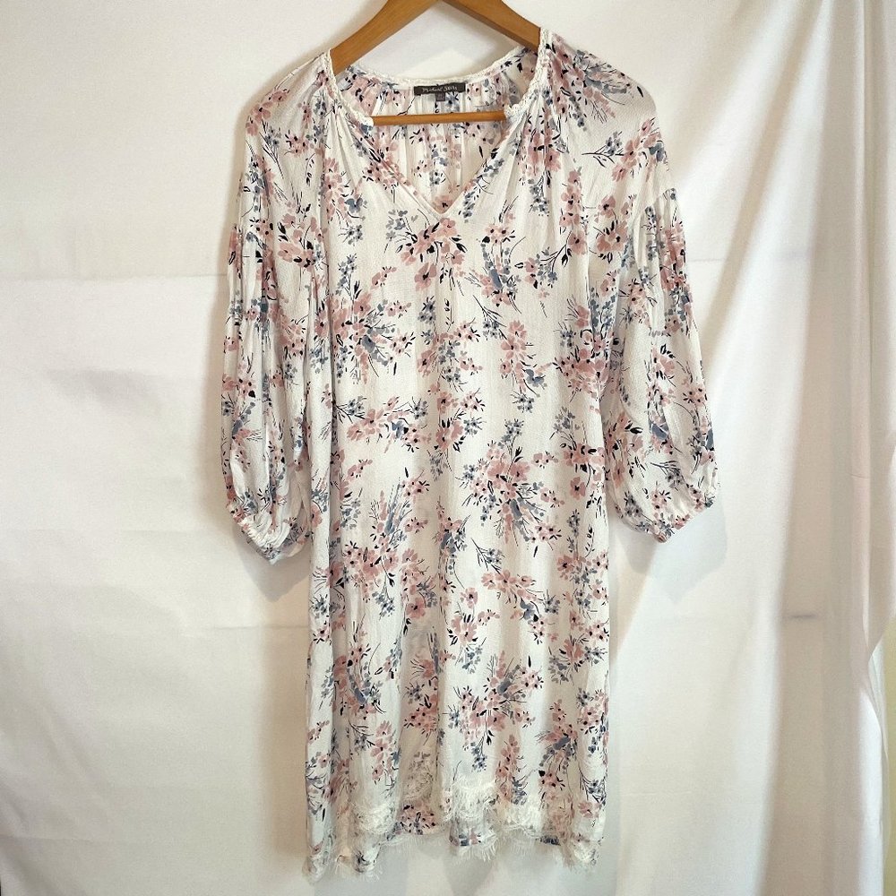 Michael Stars Gauzy Sheer Cover Up Lace Trim Floral Dress Made in USA XS